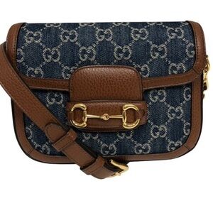 New Gucci Horsebit 1955 GG Denim
Mini Shoulder Bag Blue
